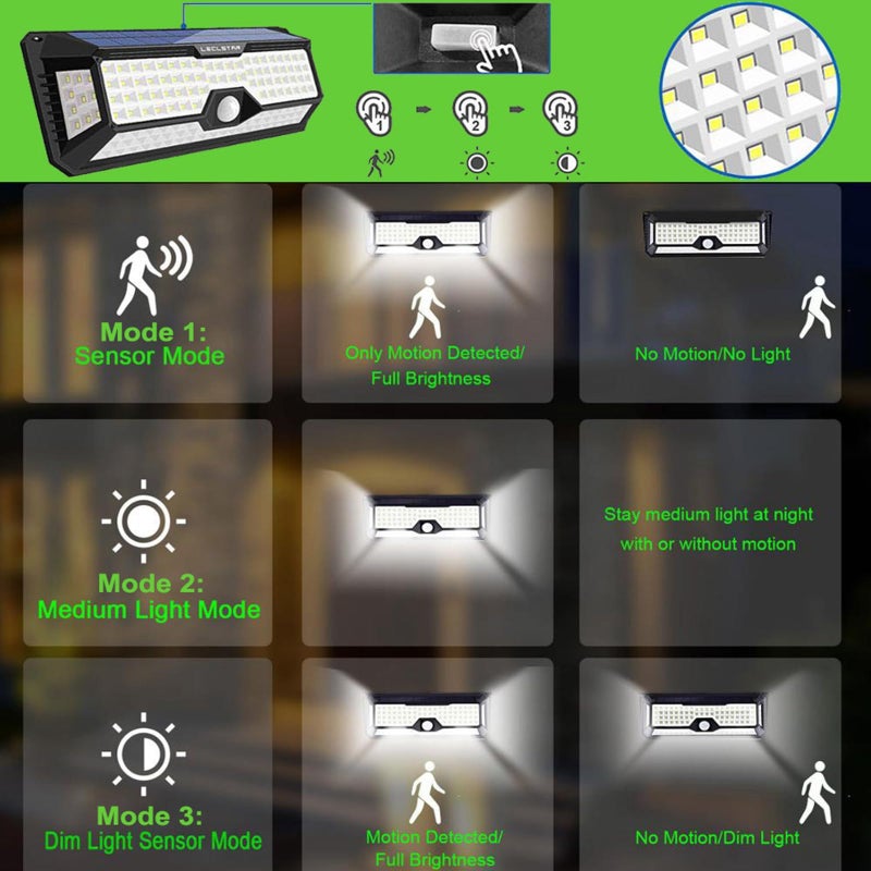 LECLSTAR Solar Outdoor Lights - 4000Lm 268 LED Security Lights with 4 Wide Angle, Motion Sensor Lights for Outside, IP65 Waterproof Solar Powered Wireless Flood Wall Lights with 3 Modes - Image 4